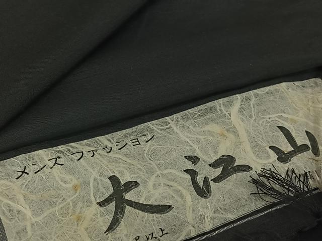 平和屋着物▽男性 紬 単衣 暗黒色 反端付き 正絹 逸品 キングサイズ AABG3840jh