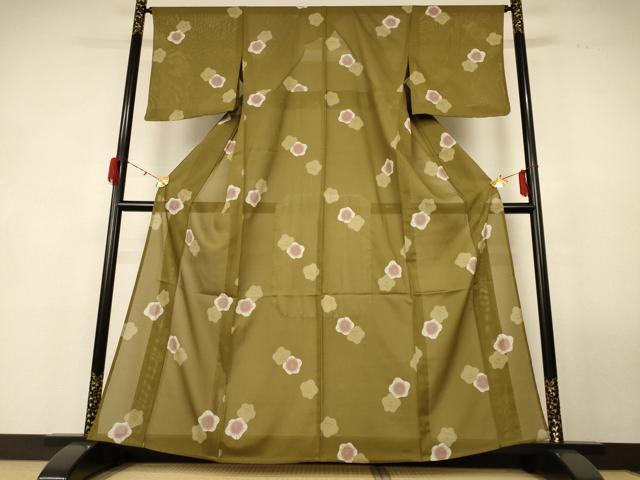平和屋着物*夏物 小紋 絽 舞花文 洗える着物 AABG3849jd