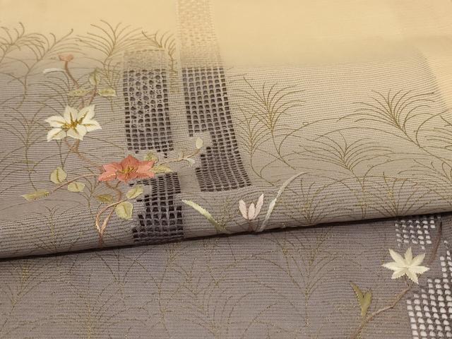 平和屋着物*夏物 訪問着 絽 刺繍 草花文 暈し染め 金彩 高島屋扱い ロング丈 正絹 逸品 AABG3867jd