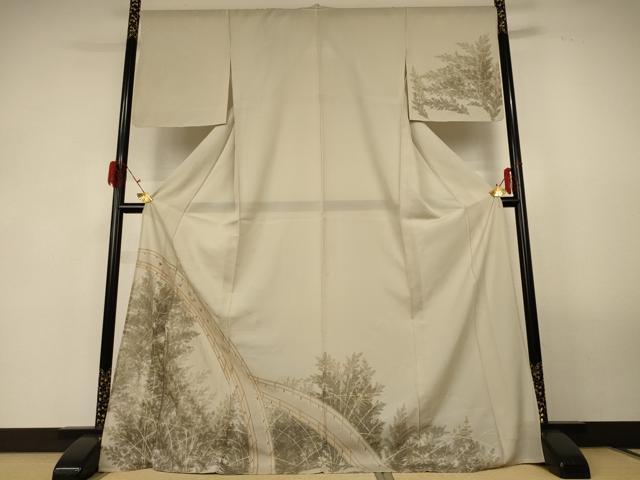 平和屋着物*夏物 訪問着 絽 刺繍 渡橋風景文 金彩 ロング丈 正絹 逸品 AABG3868jd