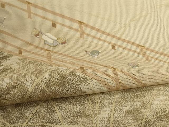 平和屋着物*夏物 訪問着 絽 刺繍 渡橋風景文 金彩 ロング丈 正絹 逸品 AABG3868jd