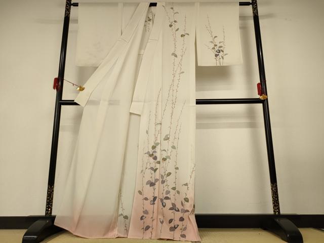 平和屋着物*夏物 訪問着 絽 枝葉文 暈し染め 正絹 逸品 AABG3869jd