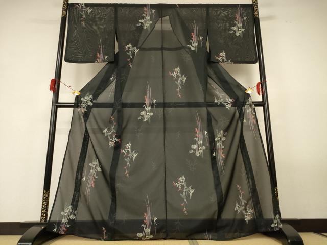 平和屋着物*夏物 H・L(アッシュエル) HENRI-LUC CHAPUIS 小紋 絽 草花文 洗える着物 AABG3885jd