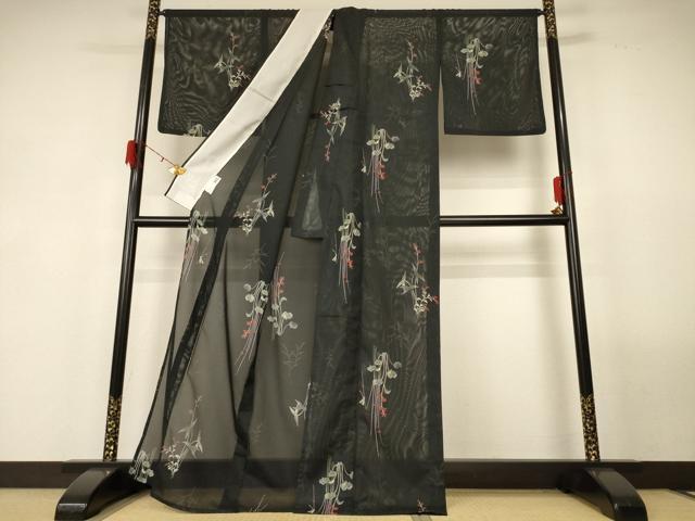 平和屋着物*夏物 H・L(アッシュエル) HENRI-LUC CHAPUIS 小紋 絽 草花文 洗える着物 AABG3885jd