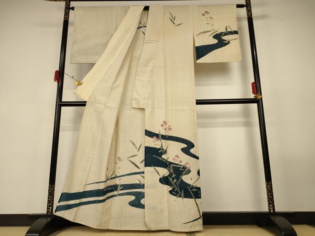 平和屋着物*夏物 訪問着 生紬 流水草花文 正絹 逸品 AABG3916jd