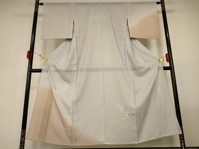 平和屋着物*夏物 訪問着 縦絽 刺繍 草花文 暈し染め 正絹 逸品 AABG3921jd