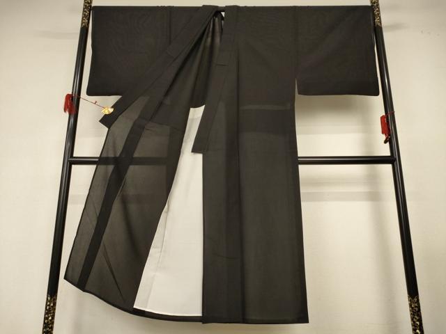 平和屋着物*夏物 男性 色無地 絽 黒色 反端付き 正絹 逸品 AABG3929jd