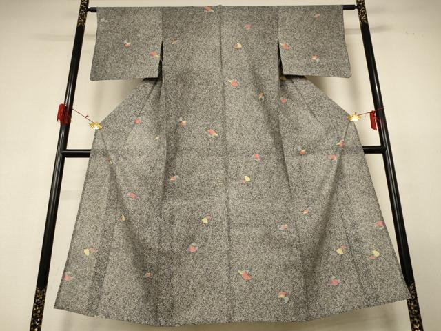 平和屋着物*夏物 小紋 絽 舞花文 銀彩 正絹 逸品 AABG3955jd