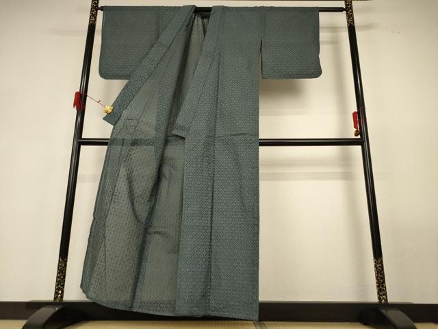 平和屋着物*夏物 色無地 総レース 菱文 柳煤竹色 AABG3959jd
