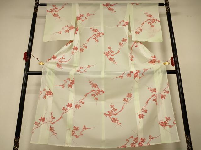 平和屋着物*夏物 小紋 絽 枝花文 洗える着物 AABG3986jd