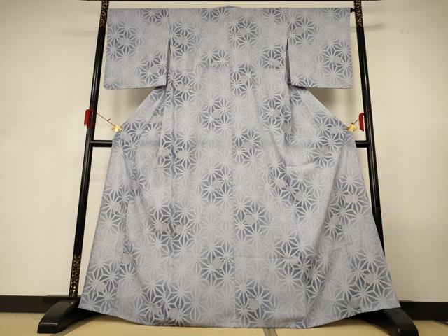 平和屋着物*夏物 小紋 絽 麻の葉雪輪文 洗える着物 未使用 AABG3992jd