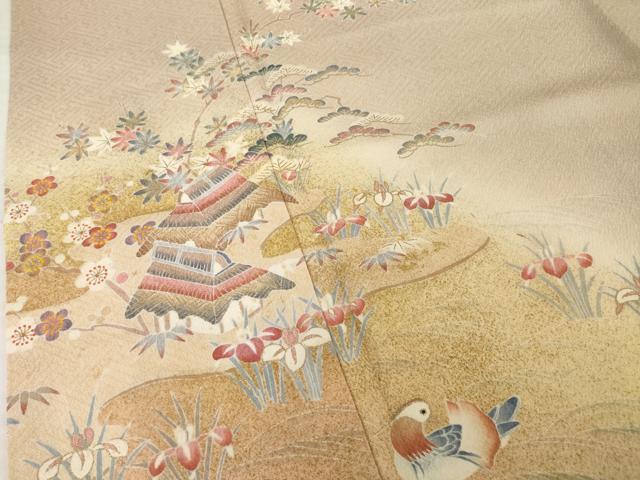 平和屋着物●京友禅の第一人者 松井青々 訪問着 風景鴛鴦花文 暈し染め 金彩 正絹 逸品 AABG4009ck
