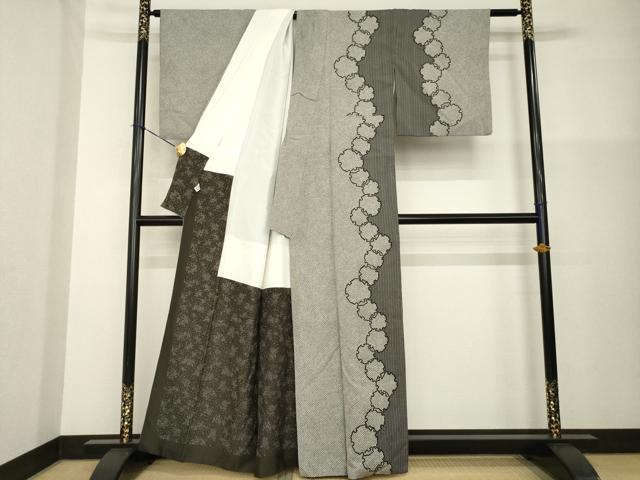 平和屋着物●お召 訪問着 雪輪間道 正絹 逸品 AABG4011ck