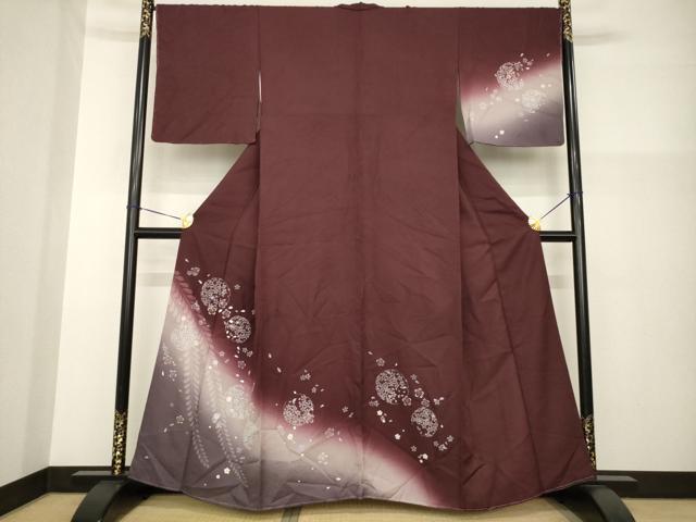 平和屋着物●訪問着 雪輪花文 暈し染め 銀彩 正絹 逸品 AABG4023ck