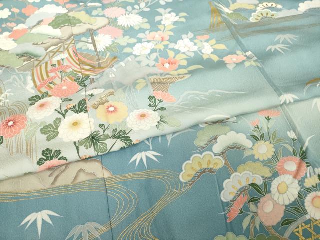 平和屋着物●訪問着 友禅 風景花文 正絹 逸品 AABG4027ck