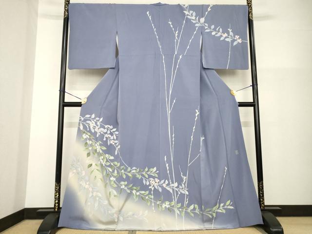 平和屋着物●京加賀糸目友禅作家 山崎巌 訪問着 枝花文 暈し染め 正絹 逸品 AABG4033ck