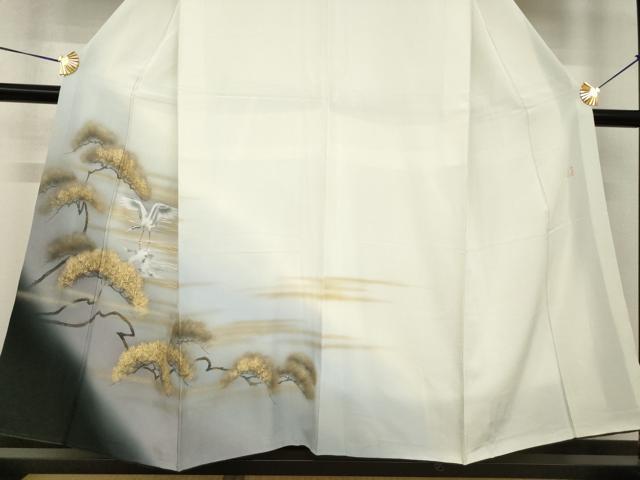 平和屋着物●近代日本画の巨匠 横山大観 じゅらく謹製 大観好み 訪問着 手描き 飛鶴松文 暈し染め 金彩 正絹 逸品 AABG4039ck