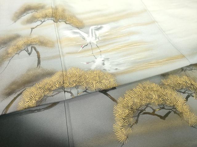 平和屋着物●近代日本画の巨匠 横山大観 じゅらく謹製 大観好み 訪問着 手描き 飛鶴松文 暈し染め 金彩 正絹 逸品 AABG4039ck