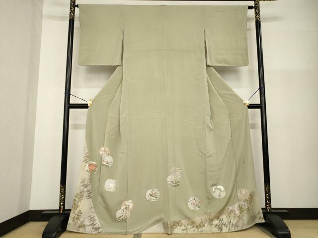 平和屋着物●松尾光琳 色留訪問着 刺繍 花鳥文 銀彩 正絹 逸品 AABG4040ck