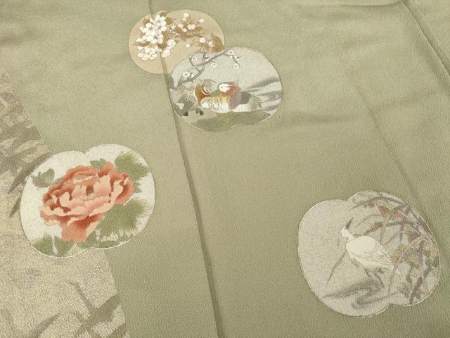 平和屋着物●松尾光琳 色留訪問着 刺繍 花鳥文 銀彩 正絹 逸品 AABG4040ck