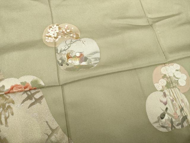 平和屋着物●松尾光琳 色留訪問着 刺繍 花鳥文 銀彩 正絹 逸品 AABG4040ck