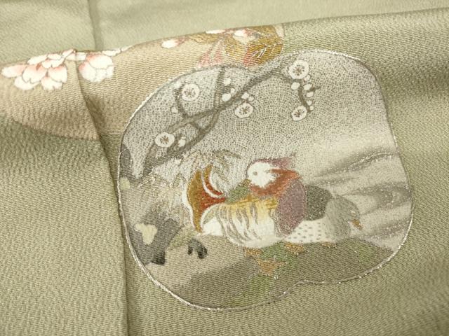 平和屋着物●松尾光琳 色留訪問着 刺繍 花鳥文 銀彩 正絹 逸品 AABG4040ck