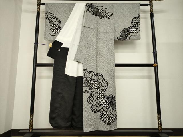 平和屋着物●訪問着 総絞り 道長文 黒地 正絹 逸品 未使用 AABG4041ck