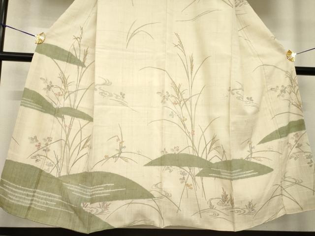 平和屋着物●訪問着 生紬 絞り 草花文 正絹 逸品 AABG4046ck
