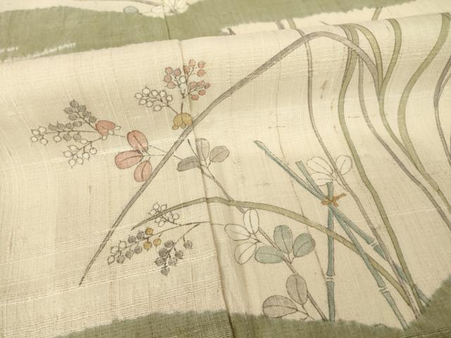 平和屋着物●訪問着 生紬 絞り 草花文 正絹 逸品 AABG4046ck