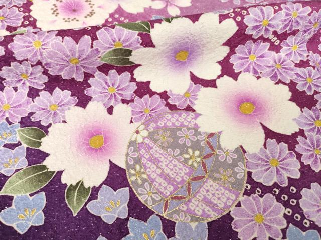 平和屋着物●豪華振袖 舞花文 暈し染め 金彩 銀通し地 ロング丈 正絹 逸品 AABG4047ck