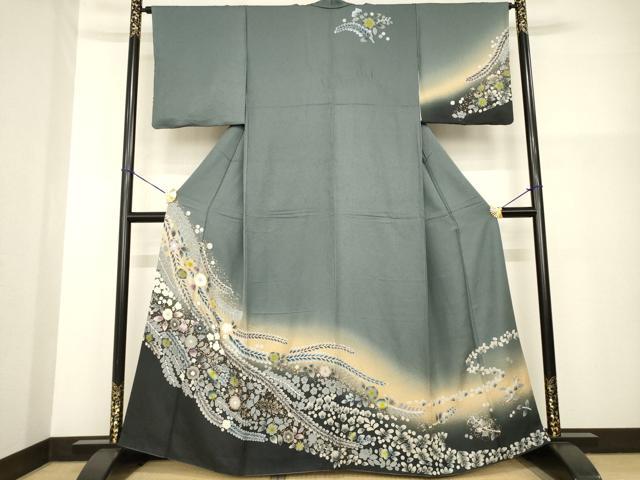 平和屋着物●訪問着 辻が花 舞花文 暈し染め 金彩 正絹 逸品 AABG4051ck