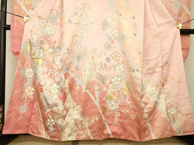 平和屋着物●豪華振袖 駒刺繍 花蝶文 暈し染め 金彩 正絹 逸品 AABG4054ck