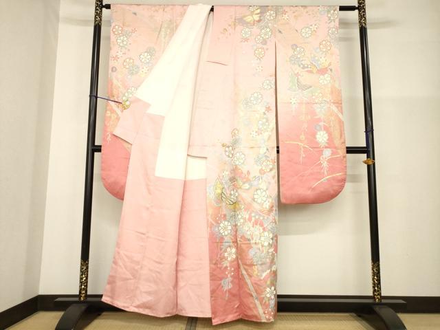 平和屋着物●豪華振袖 駒刺繍 花蝶文 暈し染め 金彩 正絹 逸品 AABG4054ck
