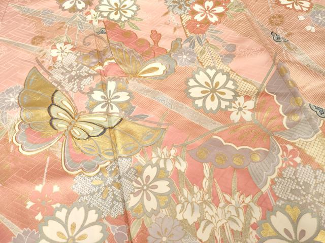 平和屋着物●豪華振袖 駒刺繍 花蝶文 暈し染め 金彩 正絹 逸品 AABG4054ck