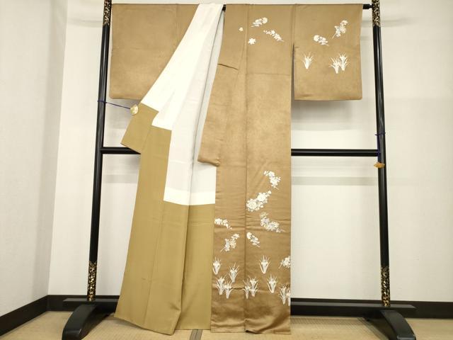 平和屋着物●訪問着 刺繍 草花文 金彩 正絹 逸品 AABG4057ck