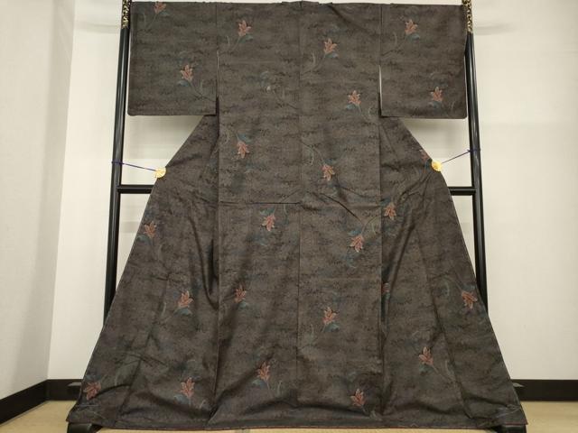平和屋着物●本場大島紬 カタス9マルキ 草花文 ロング丈 正絹 逸品 未使用 AABG4058ck