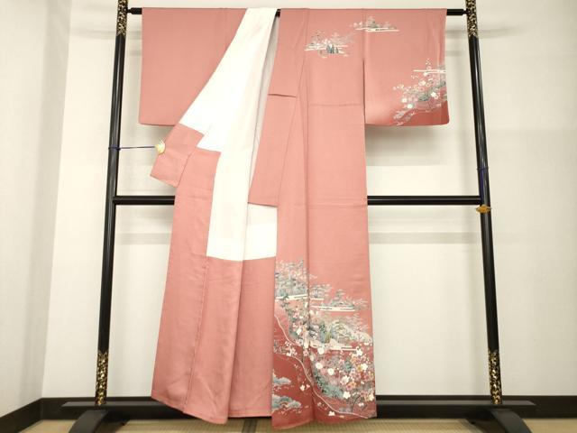 平和屋着物●訪問着 風景花文 暈し染め 正絹 逸品 AABG4061ck