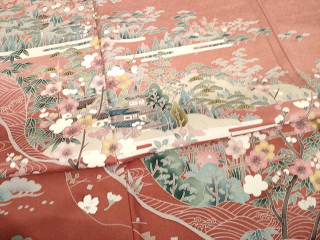 平和屋着物●訪問着 風景花文 暈し染め 正絹 逸品 AABG4061ck