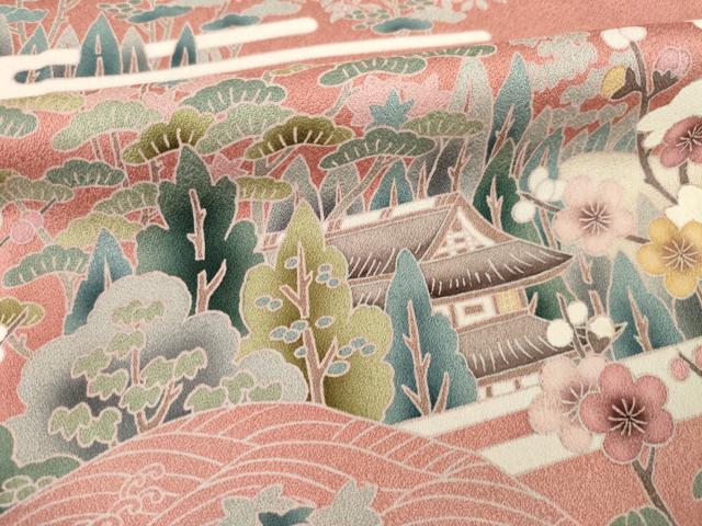平和屋着物●訪問着 風景花文 暈し染め 正絹 逸品 AABG4061ck