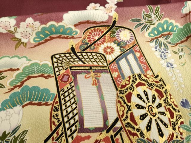 平和屋着物●豪華振袖 駒刺繍 御所車女人花文 暈し染め 金彩 正絹 逸品 AABG4064ck