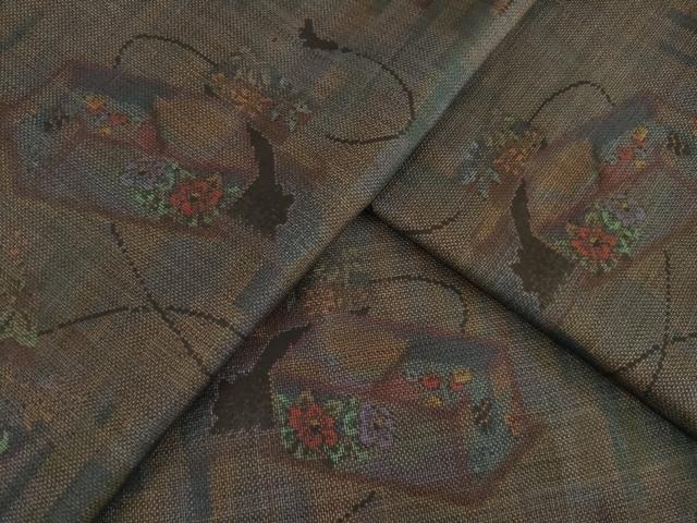 平和屋着物●本場大島紬 カタス9マルキ 花文箱文 正絹 逸品 未使用 AABG4066ck