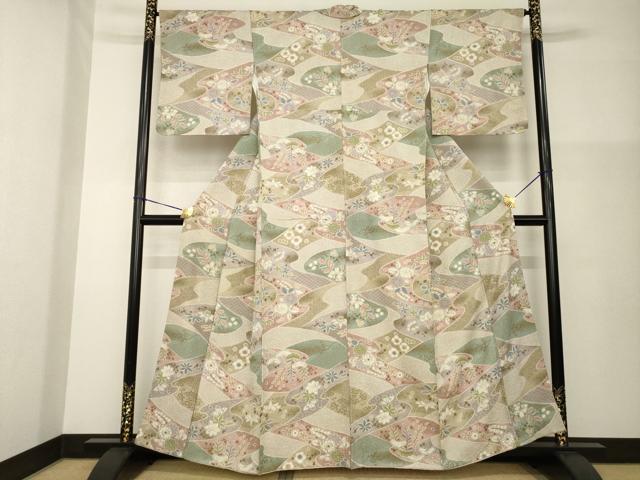 平和屋着物●上質な小紋 辻が花 流水花文 金彩 正絹 逸品 AABG4068ck