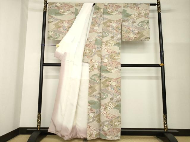 平和屋着物●上質な小紋 辻が花 流水花文 金彩 正絹 逸品 AABG4068ck
