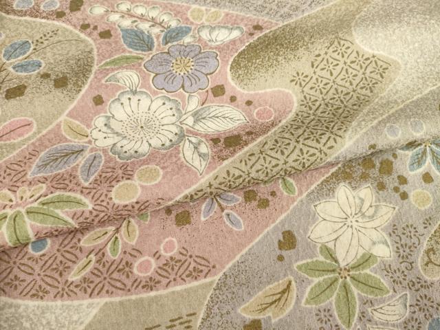 平和屋着物●上質な小紋 辻が花 流水花文 金彩 正絹 逸品 AABG4068ck