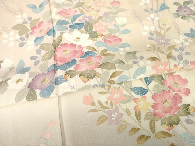平和屋着物●訪問着 友禅 作家物 枝花文 正絹 逸品 AABG4073ck