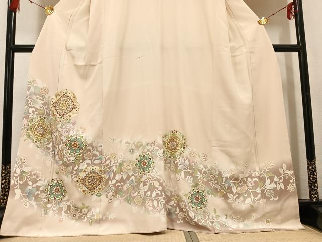 平和屋着物●豪華色留袖 友禅 駒刺繍 更紗唐草文 暈し染め 金彩 正絹 逸品 AABG4083ph