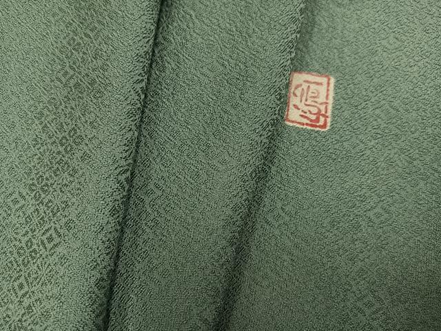 平和屋着物●上質な色無地 作家物 花地紋 老竹色 正絹 逸品 未使用 AABG4097ph