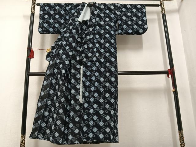 平和屋着物●久留米絣 単衣 花唐草文 綿 逸品 AABG4103ph
