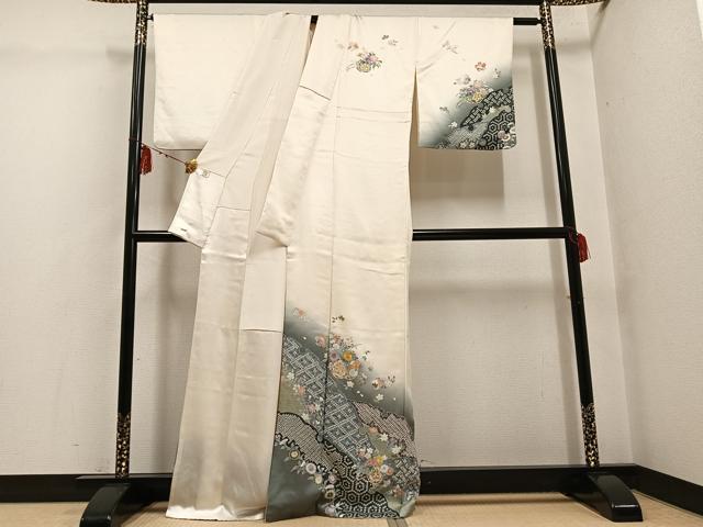 平和屋着物●訪問着 駒刺繍 雪輪花車文 暈し染め 金彩 正絹 逸品 AABG4109ph