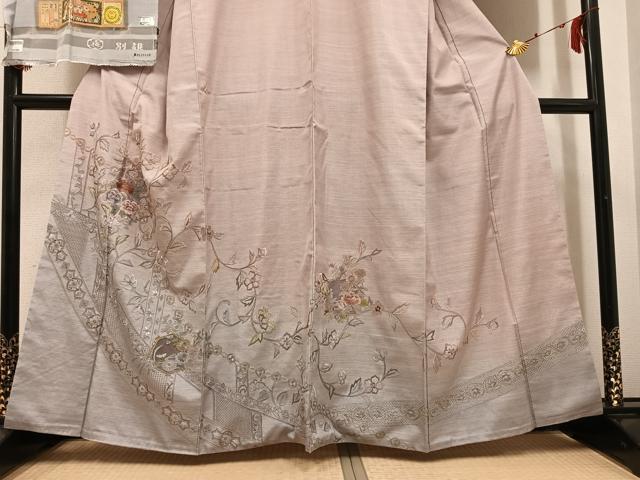 平和屋着物●訪問着 本場大島紬 中国三大刺繍 汕頭刺繍 スワトウ刺繍 草花文 玉椿 証紙付き 正絹 逸品 AABG4112ph